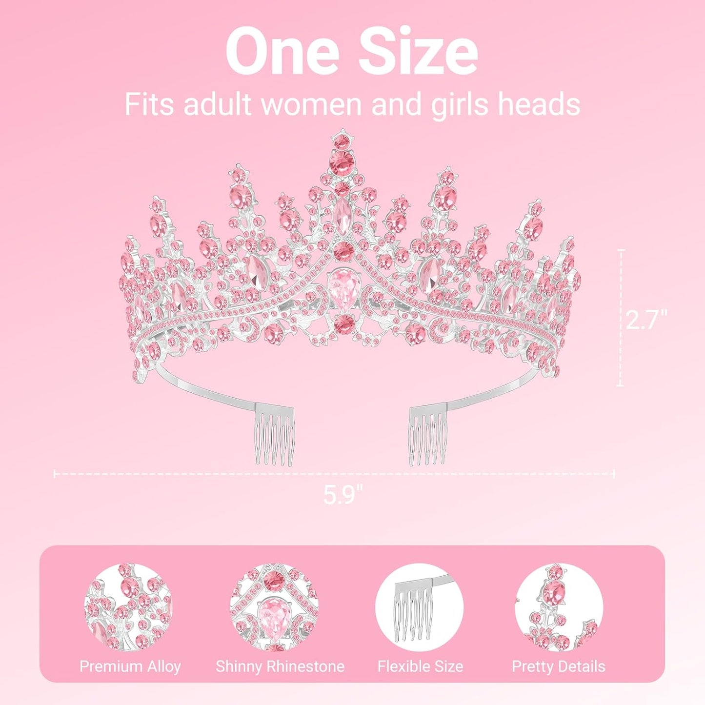 Birthday Tiara and Crown with Sash, Birthday Tiara for Women Party (Pink)