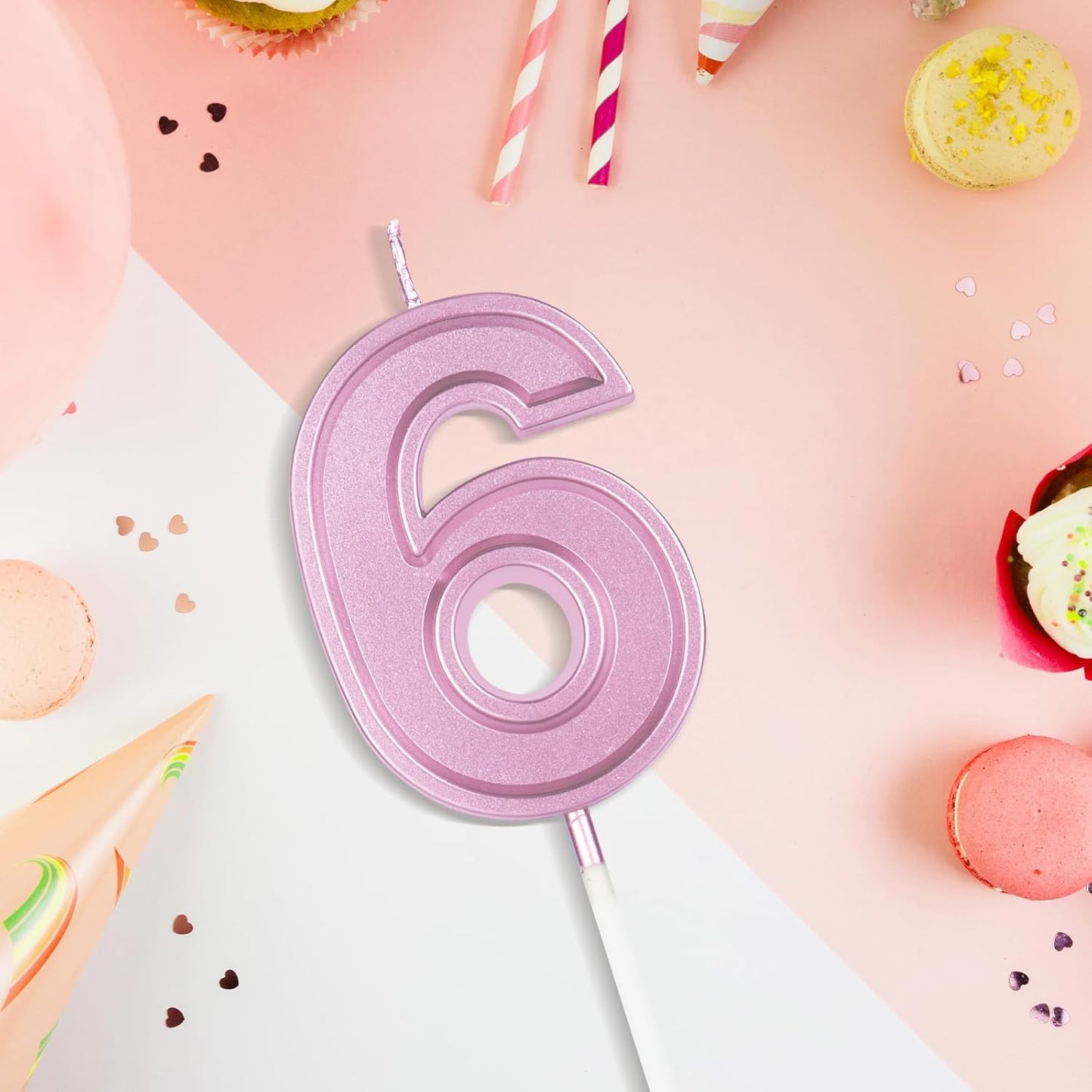 BEAN LIEVE Rose Gold Birthday Candles Number 6, Rose Gold Number Candles, Cake Number Candles for Birthday Parties and Wedding Anniversary Celebrations