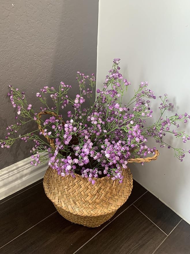 DEEMEI 15 PCS Babys Breath Artificial Flowers Fake Babys Breath Flowers Artificial Bulk Purple Gypsophila Bouquets Real Touch Faux Flowers for Wedding Floral Arrangement Party Home Decoration