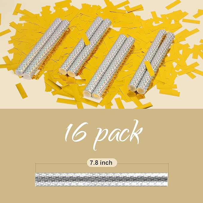 BATTIFE Confetti Wands, 7.8inch Confetti Shoot Poppers, Tissue Paper Flick Flutter Sticks for Wedding Celebrations, Anniversary, Birthday Parties, Gold (16Pack)