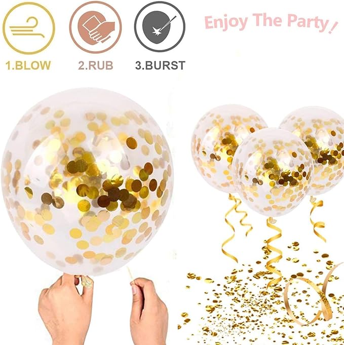 Zesliwy Black and Gold Confetti Balloons, 50 Pack Gold Metallic and Black Latex Balloons for Birthday Graduation Anniversary New Year Party Decorations