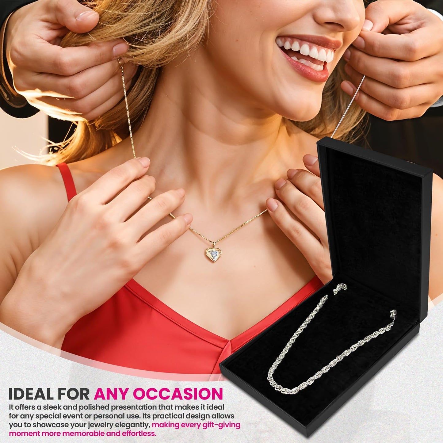 Novel Box Black Jewelry Box for Necklace 5.5x8x1.87 Inches - Necklaces Gift Box for Proposal Wedding Engagement - Faux Leatherette Jewelry Display Box - Gift Presentation Boxes for Necklaces