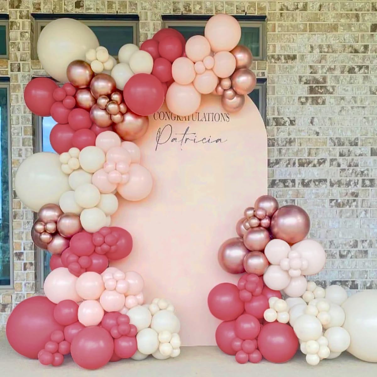 Red Brown White Gold Balloon Garland Arch Kit, 160Pcs Boho Dusty Plum Red Tan Brown White Sand Metallic Rose Gold Balloons for Bridal Wedding Anniversary Birthday Baby Shower Party