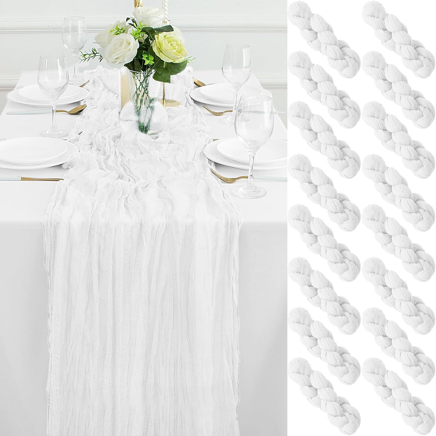 16Pack White Table Runner 10FT Cheesecloth Table Runner 35x120Inch Long Boho Cheese Cloth Table Runners Rustic Gauze Table Runners for Party Wedding Bridal Shower Baby Shower Decorations