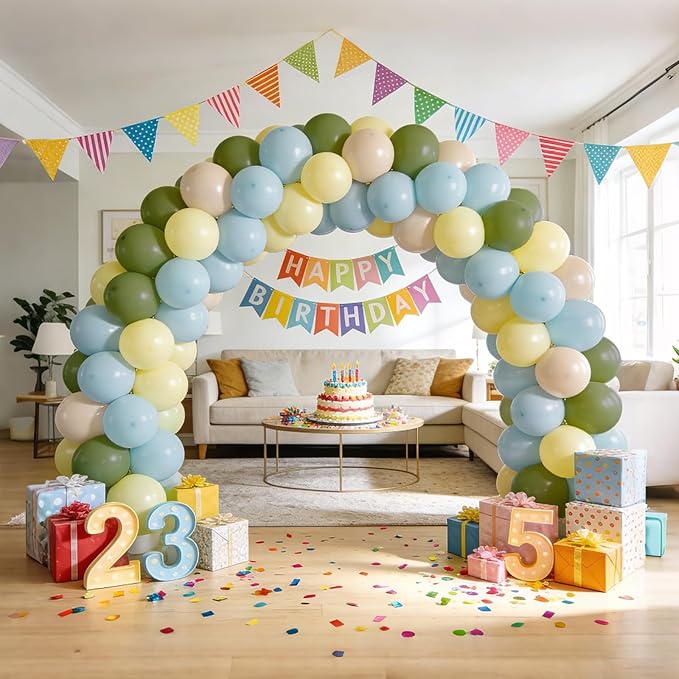Bezente Sage Green Dusty Blue Yellow Balloons Kit - 60pcs 12 inch Dusty Blue Olive Green Latex Balloons Pastel Yellow Helium Balloons for Birthday Wedding Baby Shower Theme Party Decorations