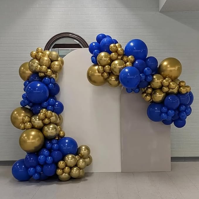 YMSZ Royal Blue and Gold Balloons Garland Arch Kit, 134pcs Metallic Gold and Blue Balloons for Birthday, Baby Shower, Anniversary, Graduation Party Decorations