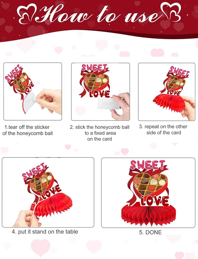 Centerpiece for Table Decorations, 9 Pcs 3D Honeycomb Certerpieces for Party Supplie(Valentines Day)