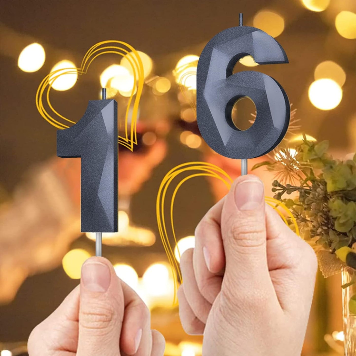 Number Birthday Candles(8 Candle Black) 3D Diamond Shape 8th Happy Birthday Cake Topper Decorations for Boy Men Birthday Wedding Anniversary Celebration Theme Party Supplies