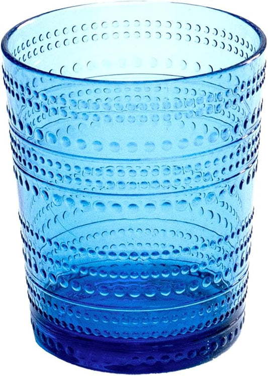 Beaded Double Old Fashioned Drinkware, Indoor/Outdoor, Cobalt Blue, 15.6 oz., Set of 6