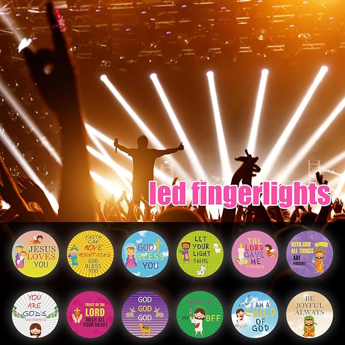 Tuanse 48 Pcs Easter Christian Finger Lights Gifts Bulk Church Religious Jesus Party Favors Bible Jesus Finger Lights Glow in The Dark Flashlight for Christian Religious Church Party Supplies
