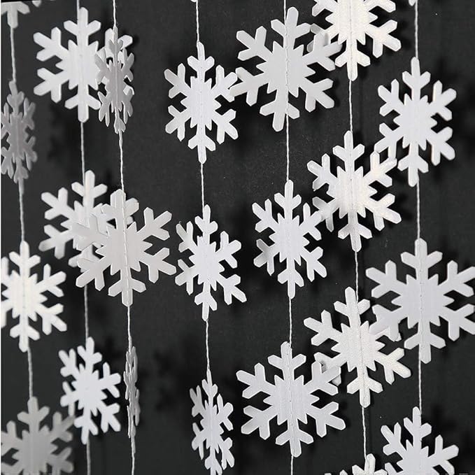 Cheerland Clearance Winter Wonderland Decorations White Snowflake Garland Hanging Paper Snowflakes Decor Snow Flake Streamer for Birthday Holiday Baby Shower Office Classroom January Party Supplies