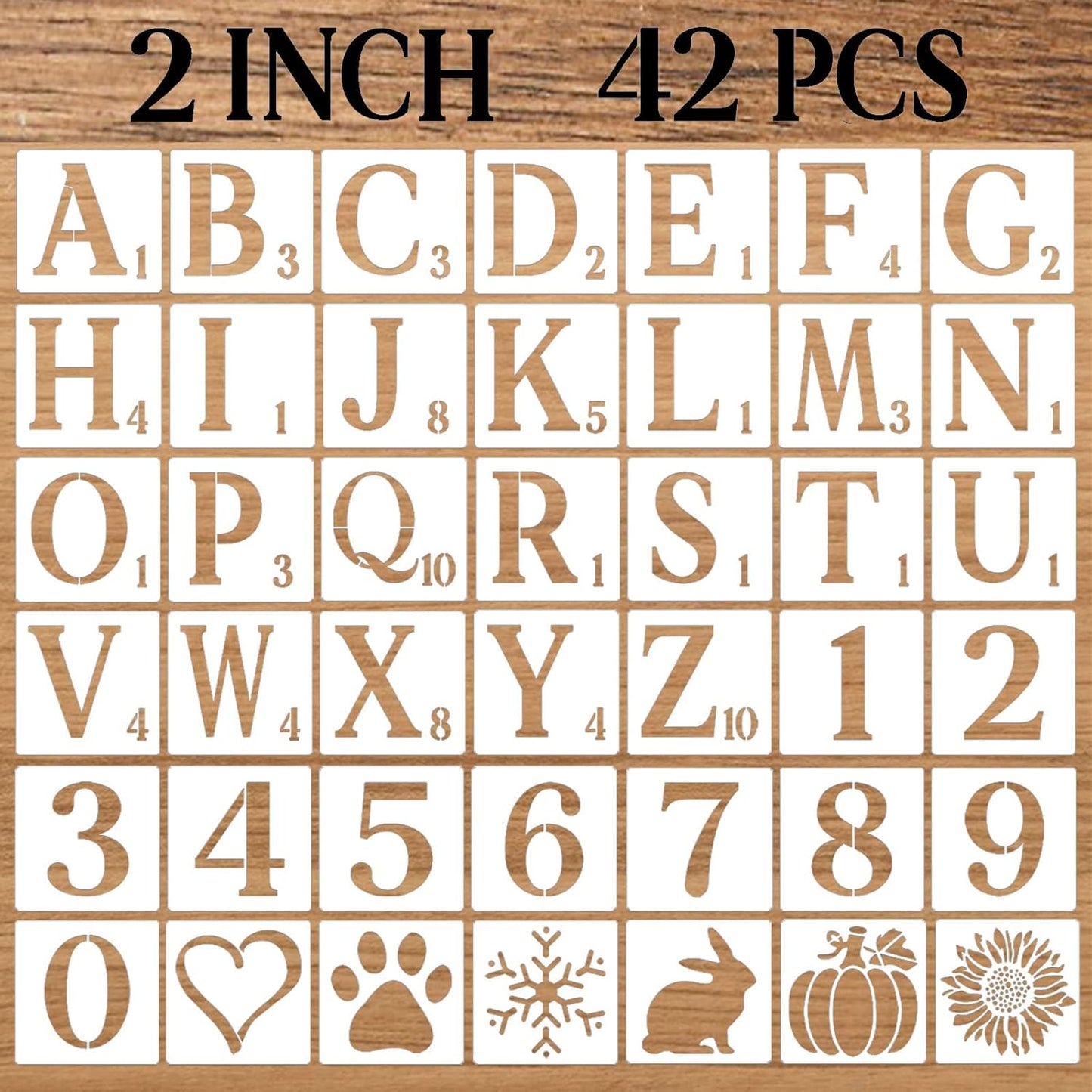 2 Inch Letter Stencils Numbers Craft Stencils, 42 Pcs Reusable Plastic Alphabet Drawing Templates for Painting on Wood, Wall, Fabric, Rock, Signage, Door Porch, DIY Art Projects