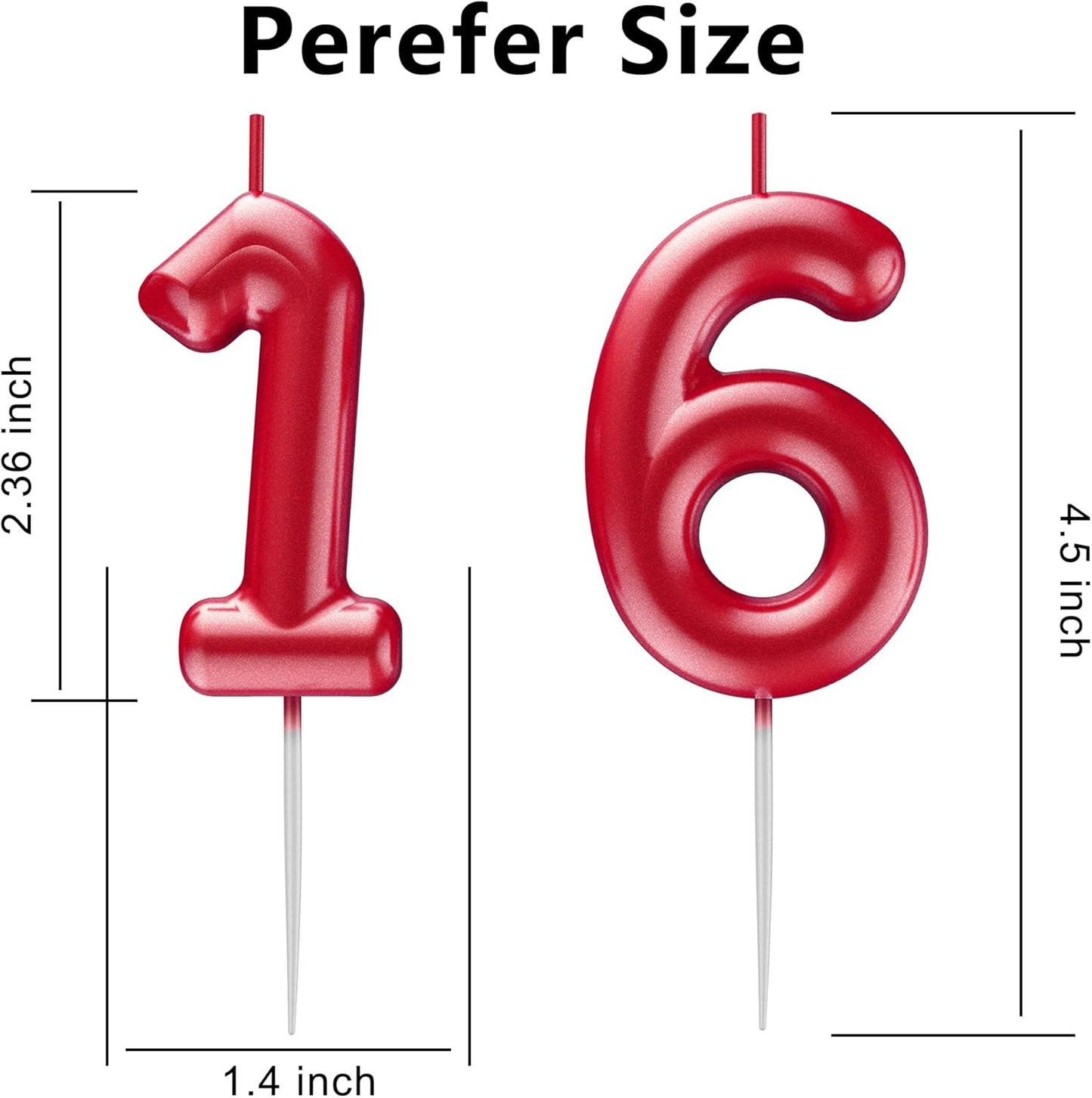 Red Number 16 Candle Happy Birthday 3D Number Candles for Birthday Cake Party Decoration Wedding Anniversary Celebration Supplies