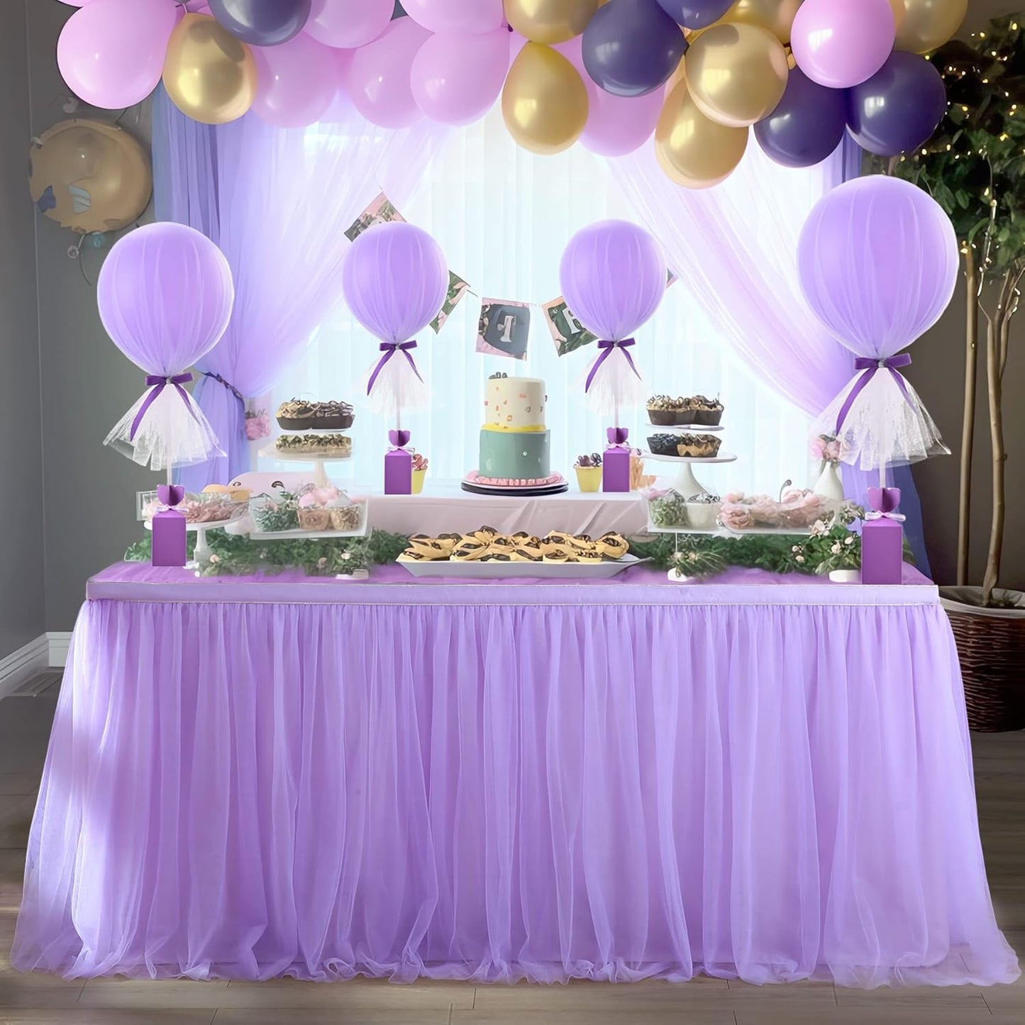 6ft Lavender Tulle Table Skirts for Rectangle Tables or Round Tables Lavender Ruffle Tutu Tablecloth for Girls Baby Shower Birthday Party Wedding Cake Dessert Table Decorations