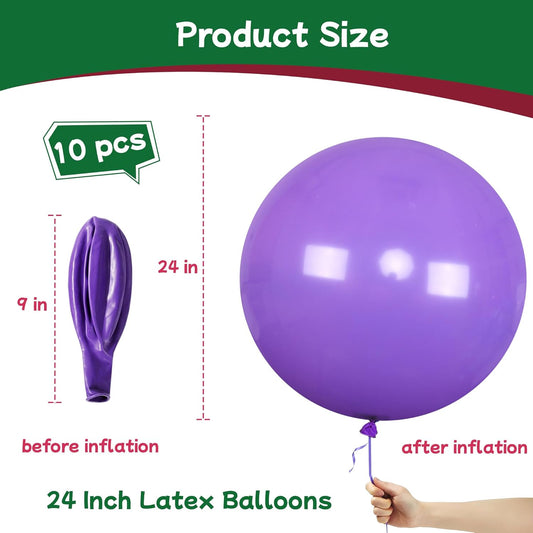AZOWA 24 Inch Purple Balloon 10 Large Latex Balloons for Party Wedding Birthday Baby Shower Decoration (Purple, 10 Pcs)