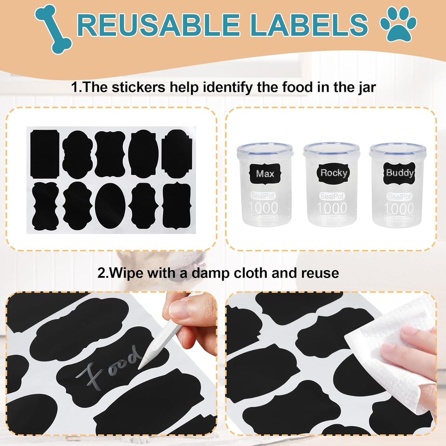 WGFKVAS Dog Treat Storage Containers, 3 Jar Pet food container, White Wooden Pet Food Dispenser for Dogs & Puppies, Perfect Food Storage Solution and Gift for Dog Owners