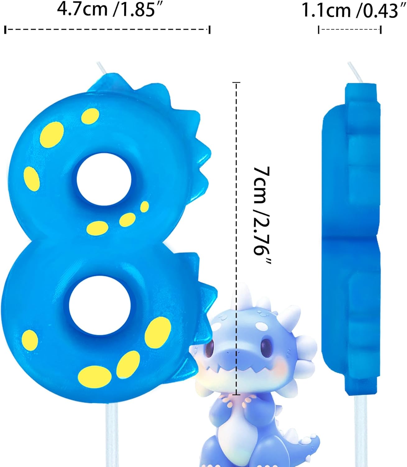 Number Birthday Candles(8 Candle Blue) Dinosaur Shape Number Happy Birthday Cake Candles for Dinosaur Birthday Party Decoration Reunions Theme Party