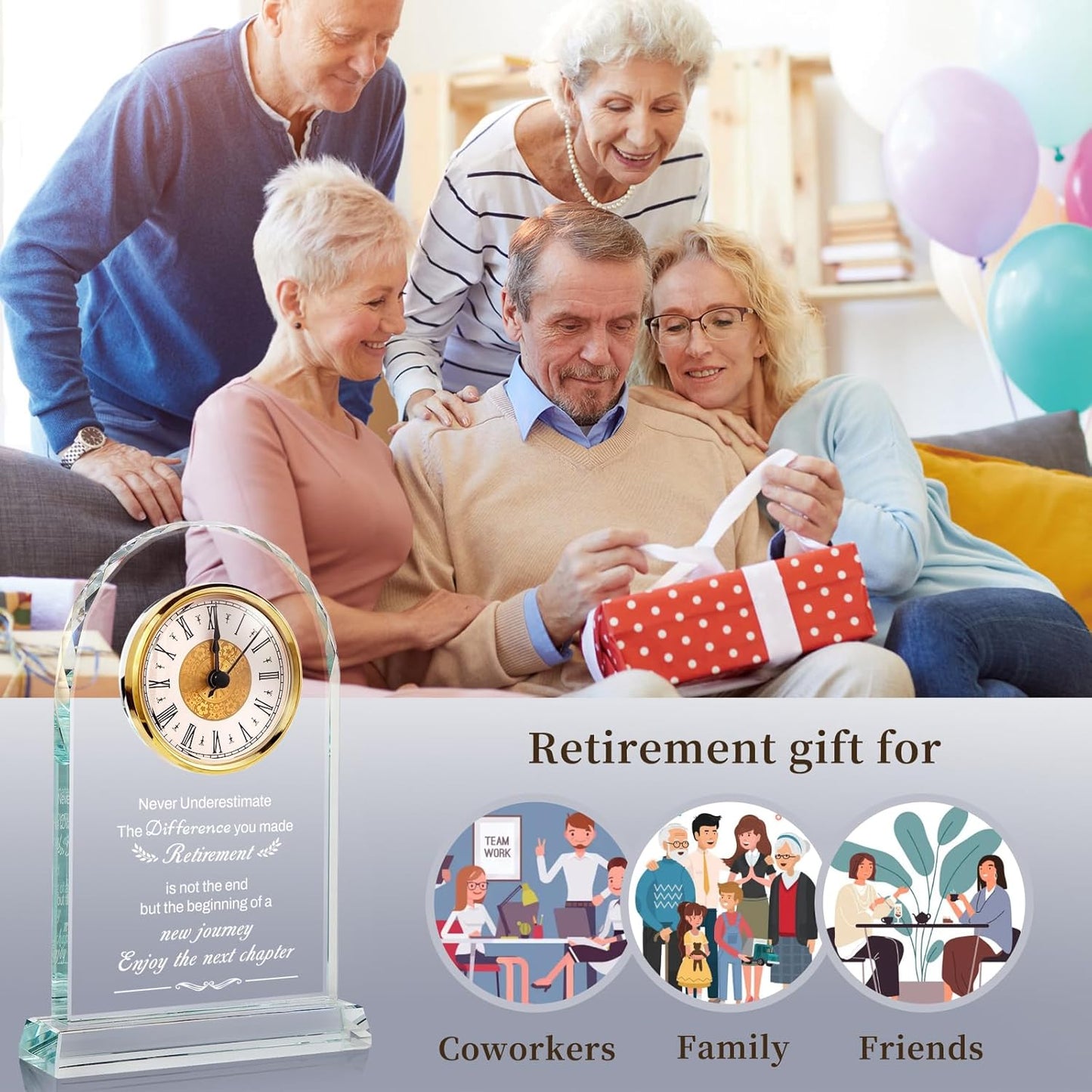 Retirement Gifts for Men/Woman - Premium Glass Retirement Clock, 2025 Happy Retirement Engraved Inspirational Gift for Retired Friends, Coworker, Boss, Leader, Employee Farewell Present (ETNC)