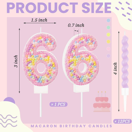 MTLEE Number 6 Birthday Candle with 12 Pcs Spiral Candles for Girls Macaron Pastel Rainbow Unicorn Pink Cake Topper for Sweet Theme Party Decoration