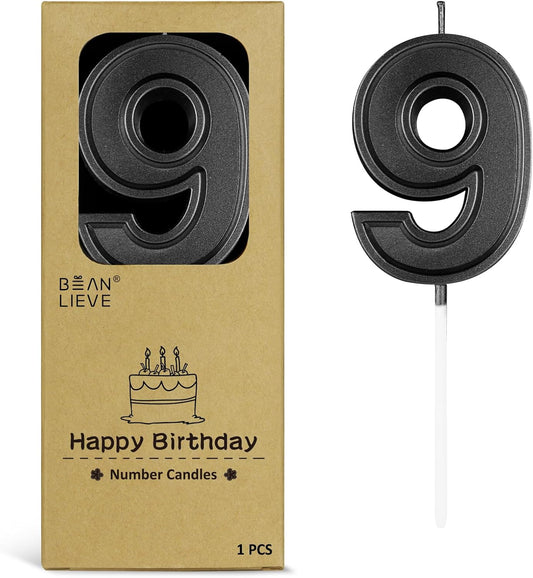 BEAN LIEVE Black Birthday Candles Number 9, Black Number Candles, Cake Number Candles for Birthday Parties and Wedding Anniversary Celebrations
