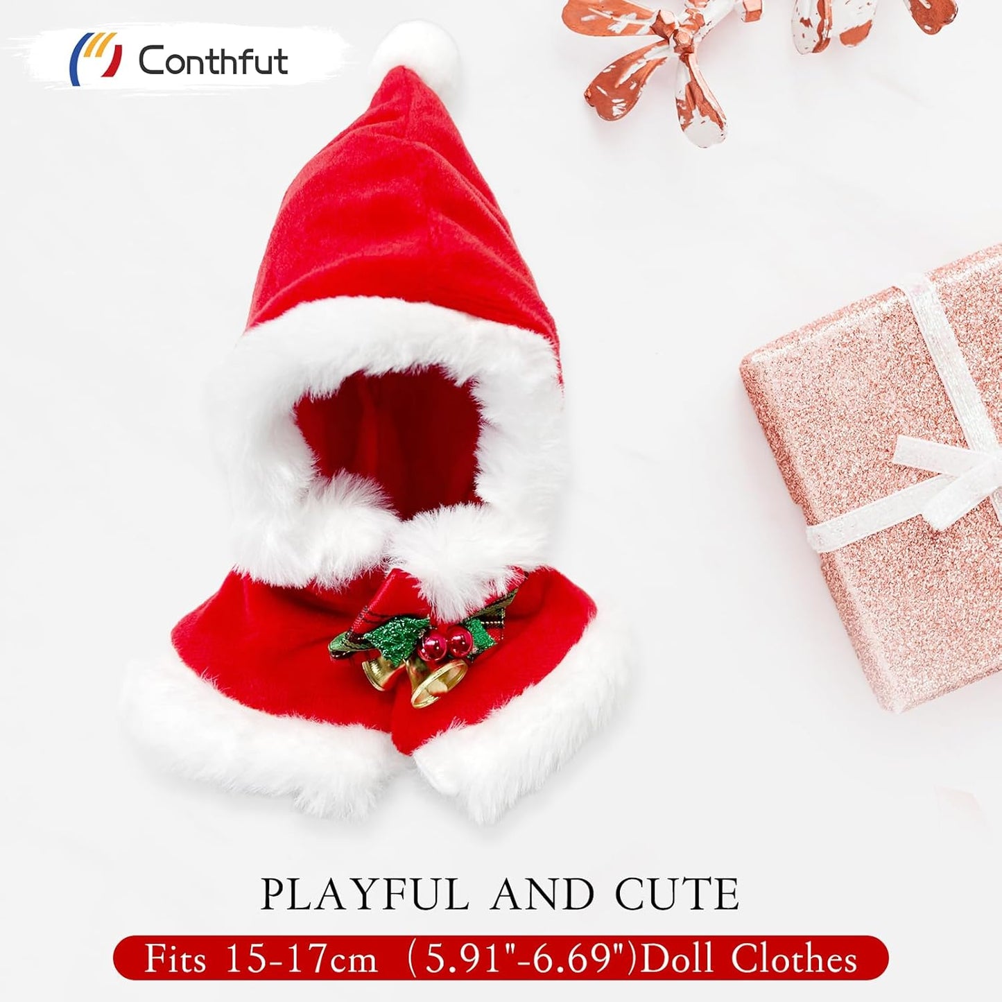 17cm/15cm Doll Clothes Christmas Outfit Set,Christmas Cape with Hat Accessories for Dolls,Clothes Set for Dolls Dress Up (No Doll) (Red 01)