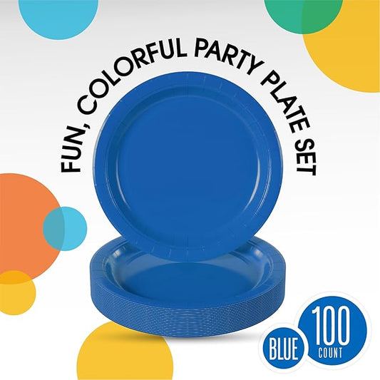 Exquisite Dark Blue Paper Plates Disposable Heavy Duty 10 Inch Dark Blue Disposable Plates For Party 100 Pcs Heavy Duty Paper Plate 350 GSM, Birthday Party Supplies Plate Set
