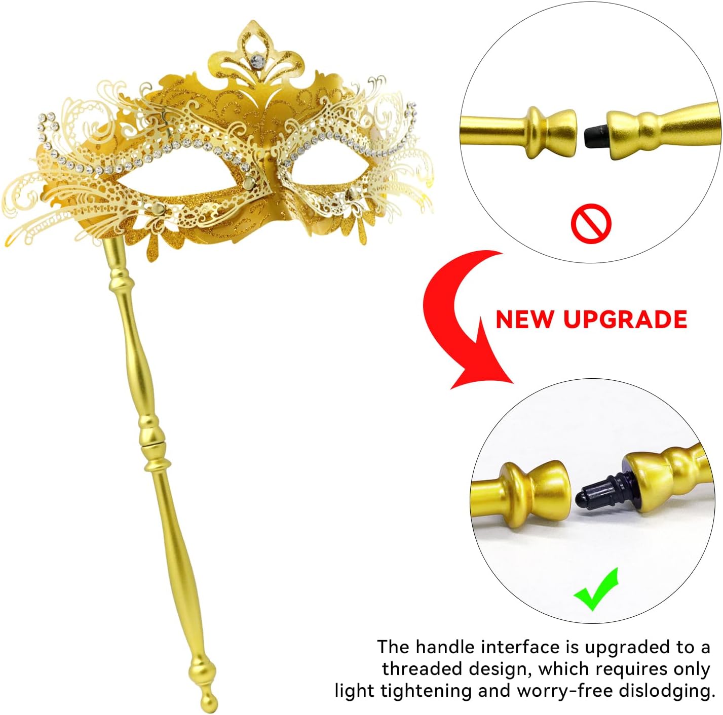 Coddsmz Masquerade Mask with Stick Venetian Mask Mardi Gras Decorations for Womens Halloween Costume Mask