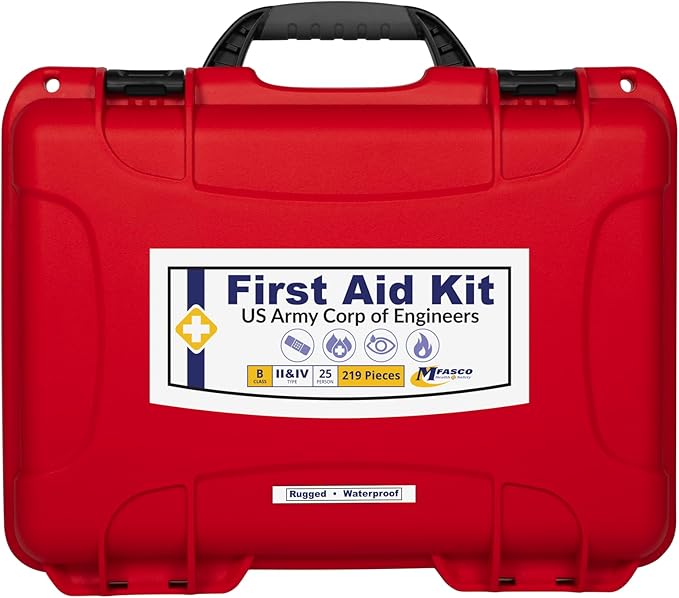 MFASCO Waterproof Rugged First Aid Kit 2021 OSHA Class B & 2024 EM385-1-1 Approved, Rugged Case for Construction & Work Sites