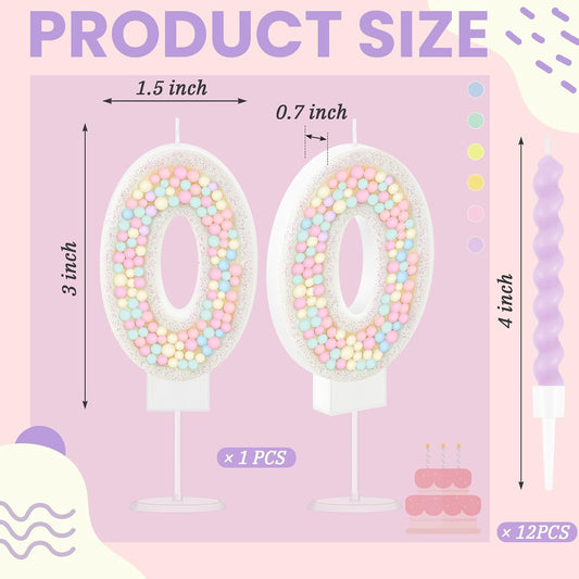 MTLEE Number 0 Birthday Candle with 12 Pcs Spiral Candles for Girls Macaron Pastel Rainbow Unicorn Pink Cake Topper for Sweet Theme Party Decoration