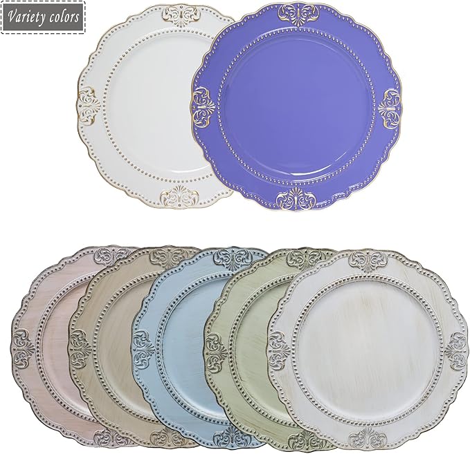 Spsyrine Antique Light Green Charger Plates Set of 6, 13" Plate Chargers for Dinner Plates, Wedding, Banquets, Party