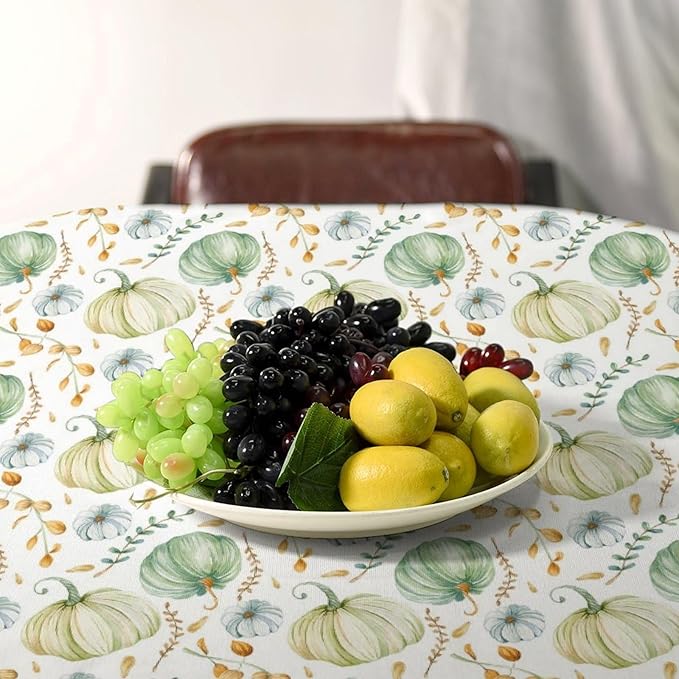 YCness Fall Tablecloth, Thanksgiving Autumn Harvest Watercolor Blue Green Pumpkin Orange Leaf Table Cover for Party Picnic Dinner 55x55 Inch Rectangle