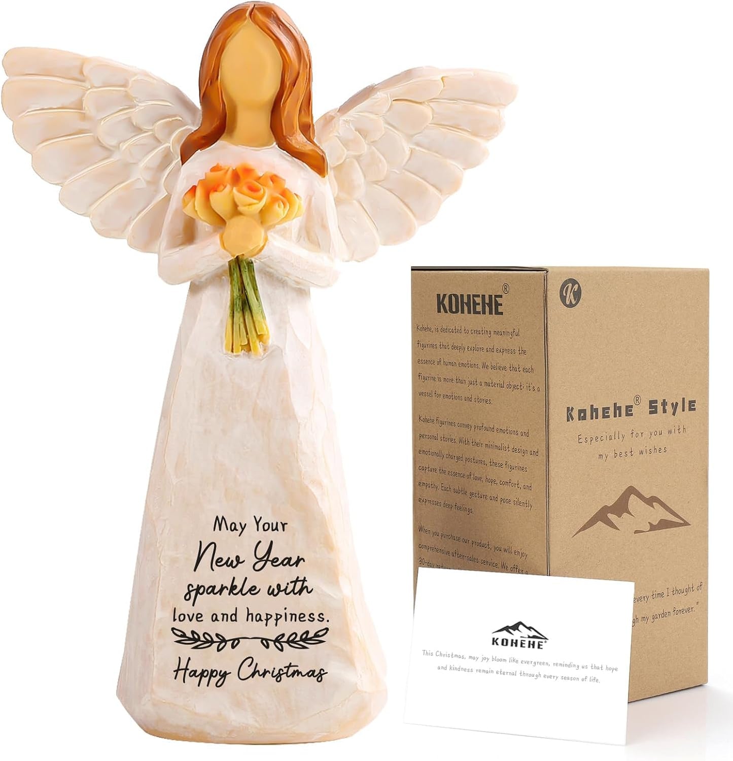 New Year Gift for Women,5.5'' Happy Christmas Angel Figurine for Home Deco,Unique Xmas Gift for Mom,Sister and Best Friend