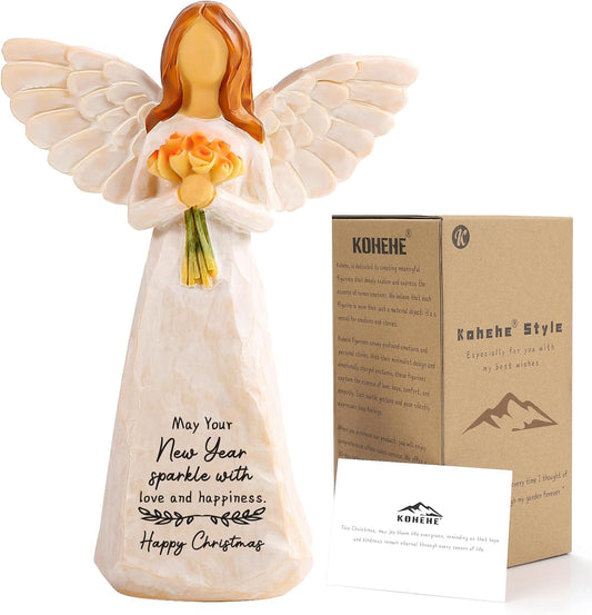 New Year Gift for Women,5.5'' Happy Christmas Angel Figurine for Home Deco,Unique Xmas Gift for Mom,Sister and Best Friend