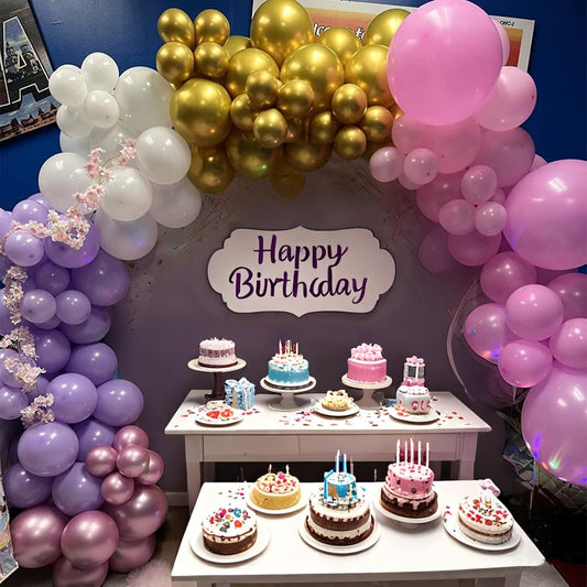 Balloons Purple Pink White Gold Balloon 60pcs 12inch Pastel Purple Pink Latex Balloons Lavender Lilac Balloon for Butterfly Birthday Princess Theme Party Decoration Bridal Baby Shower Bachelorette