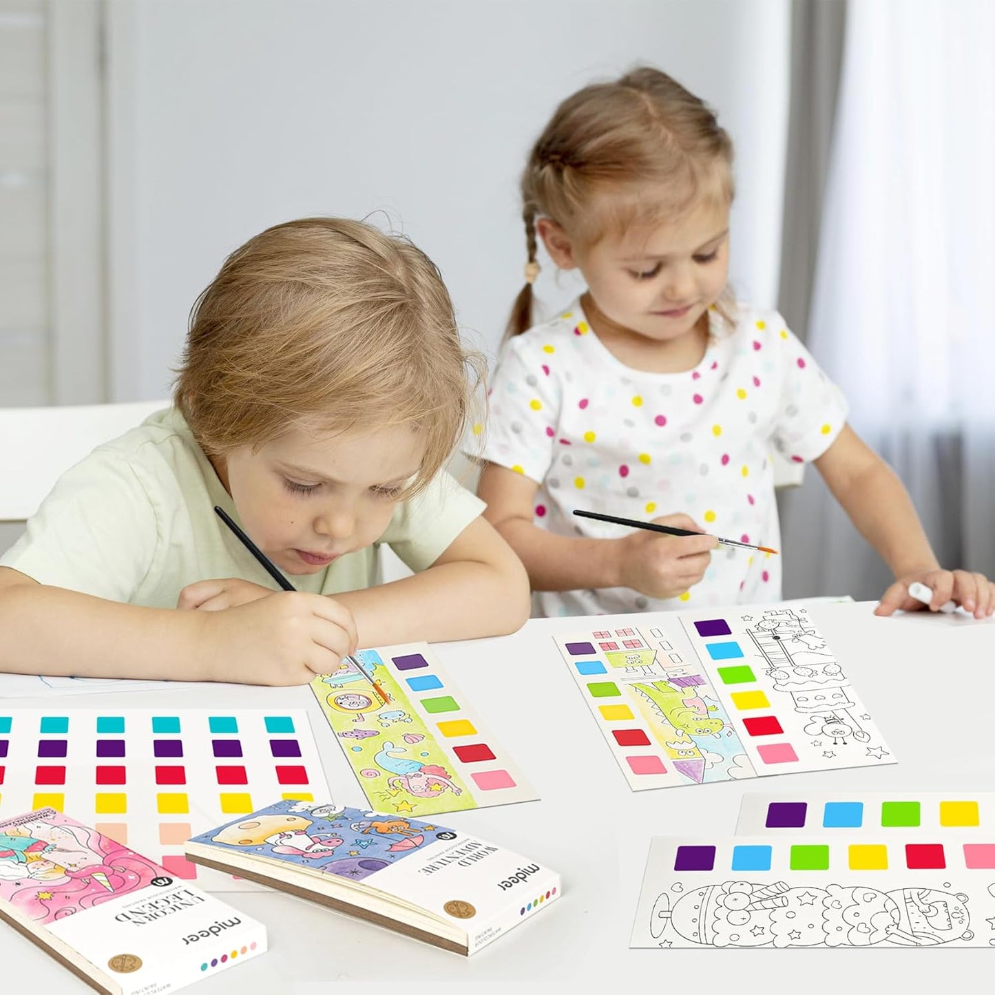 Watercolor Painting Coloring Books Arts & Crafts Kit, Pocket Watercolor Paint Bookmarks, Mess Free Paint with Water Set, Travel Activities Art Supplies Party Favors Exchange Birthday Gifts for Kids