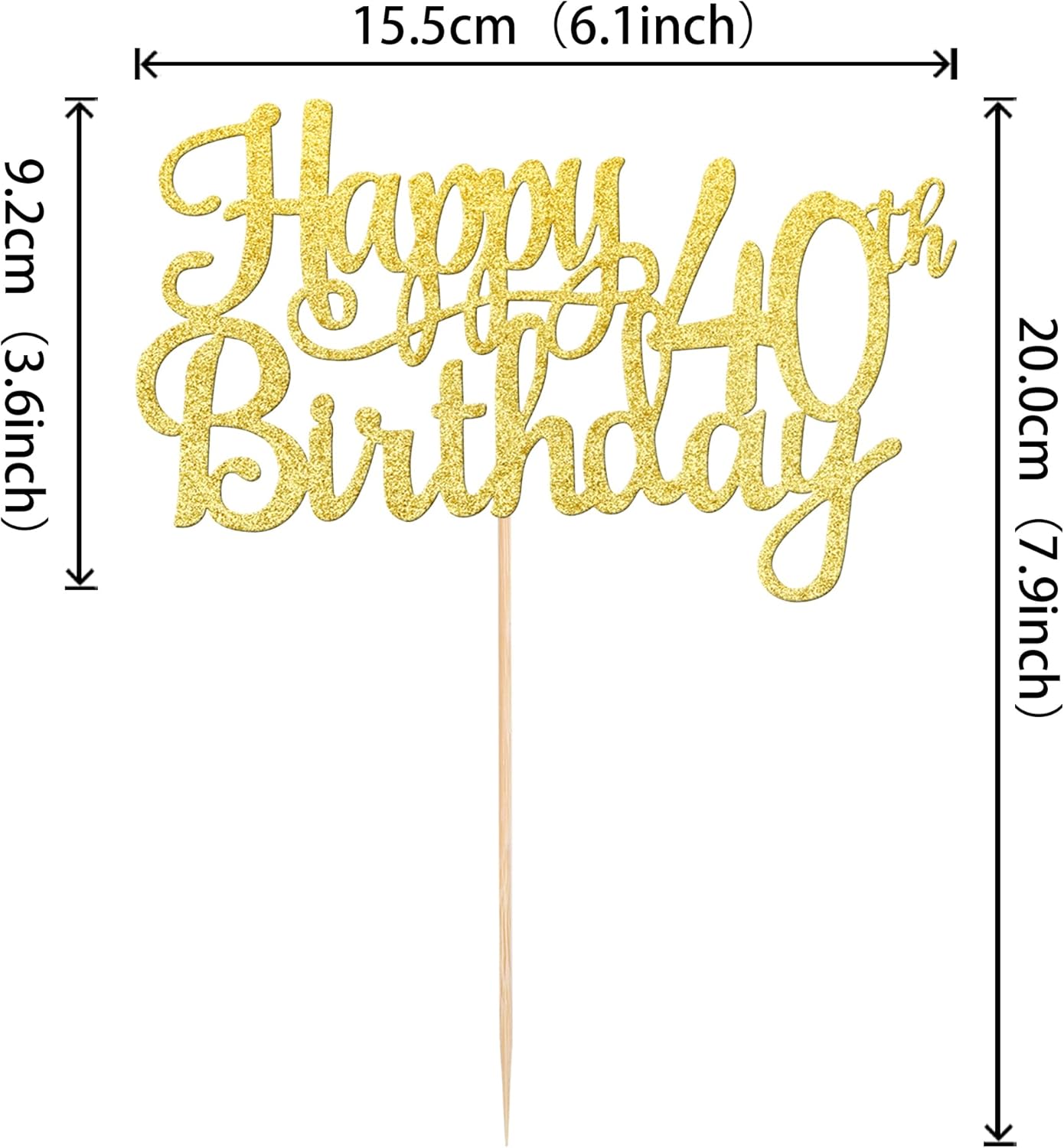 1 PCS Happy 40th Birthday Cake Topper Gold Glitter Cheers to 40 Years Birthday Cake Pick 40 Fabulous Cake Decoration for Happy 40th Birthday Anniversary Party Decorations Supplies