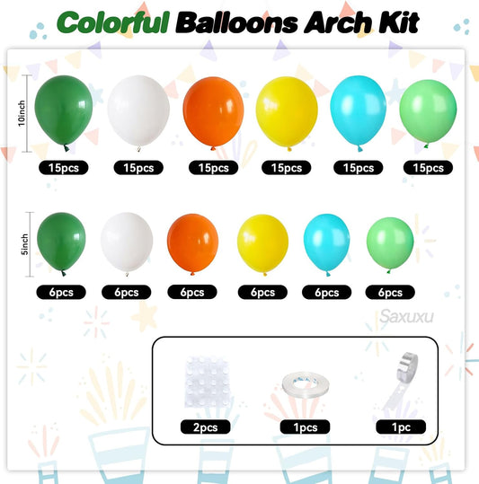 Colorful Balloon Arch Kit, Green White Orange Balloons Garland Arch Kit, Matte Teal Yellow White Light Green Balloons For Birthday Baby Shower Zoo Theme Party Wedding Bachelorette Decorations