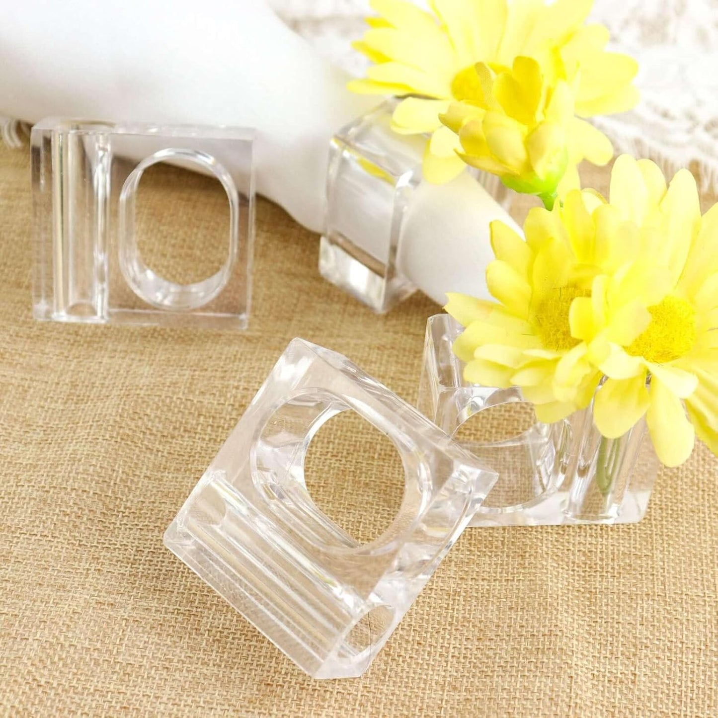Efavormart 4 Pack | Clear Acrylic Square Mini Bud Vase Napkin Rings, 2-in-1 Flower Napkin Holders