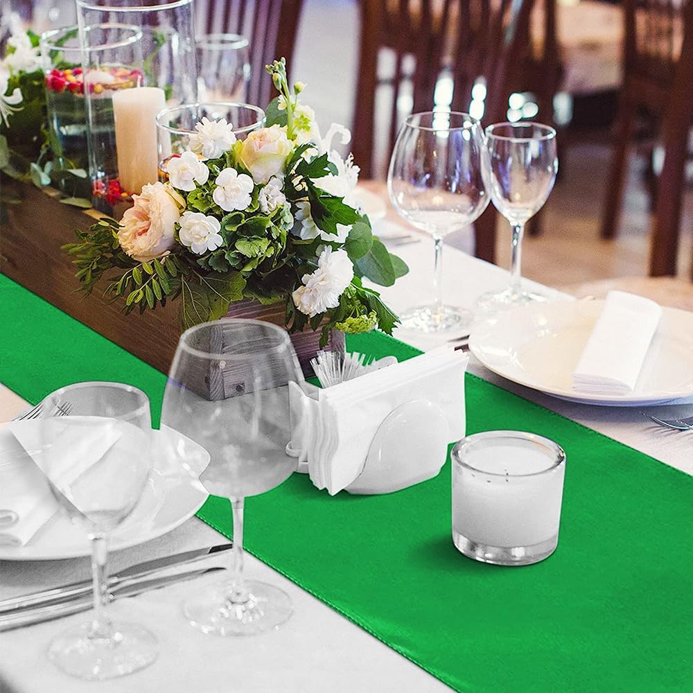 12 Pack Satin Table Runner 12 x 108 Inch Long Satin Table Runners for Wedding Banquet Graduations Birthday Party Decoration (Emerald Green)