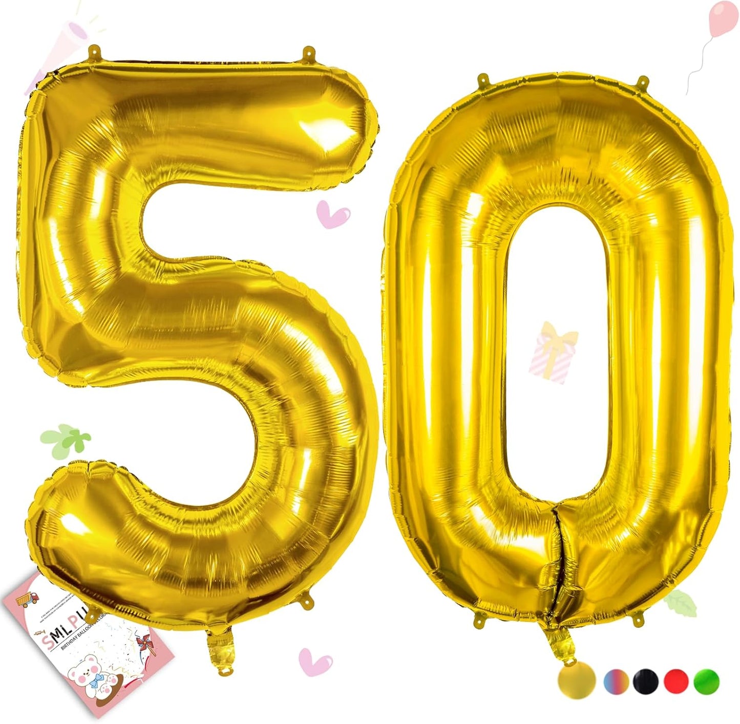 Smlpuame 40 inch Number Balloon 0-9 Gold Large Number 50 Balloons,Digital Balloons for Birthday Party Celebration Decorations Supplies, Helium Foil Number Balloons for Wedding Anniversary