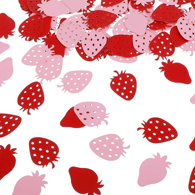 300 Pcs Strawberry Confetti Red Pink Paper Berry Sweet Strawberry Themed Table Confetti, Table Decorations for Wedding Birthday Baby Shower
