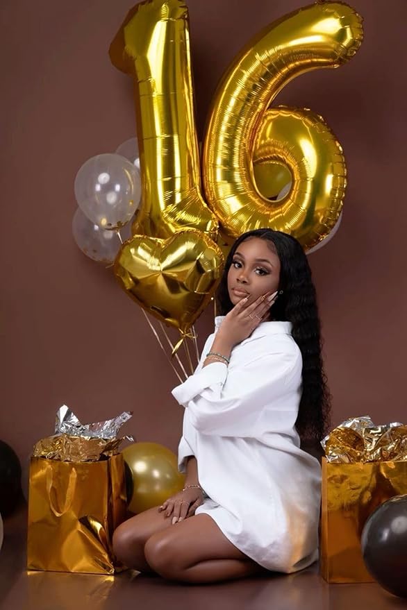 Gold 6 Balloon, Number Balloon 40 Inch, Gold and Black Party Supplies 6th Balloons for Birthday, 6 Birthday Balloon, Number 6 Balloon