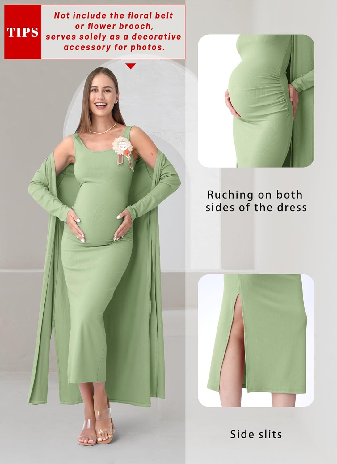 Rnxrbb 2 PCS Fall Winter Maternity Dress Cardigan Set Long Bodycon Maxi Formal Dresses Boho Baby Shower for Women