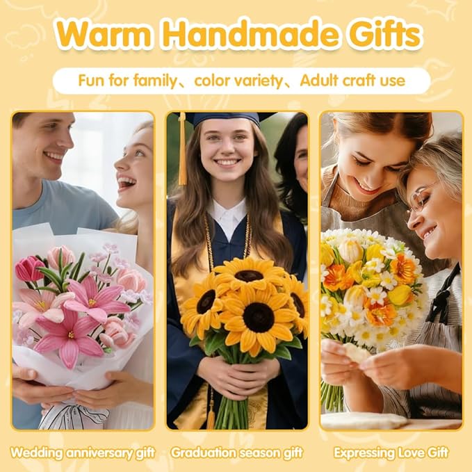 500pcs Multi-Season Pipe Cleaners Craft Kit with Flower Stem Wires & Art Tape - Valentine’s Day, Mother’s Day, Graduation & Holiday DIY Projects, 5 Colors Chenille Stems Set (7mm x12 inch)