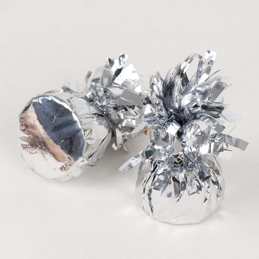 Efavormart 12 Pack Metallic Silver Foil Tassel Top Party Balloon Weights, 5.5oz 5"