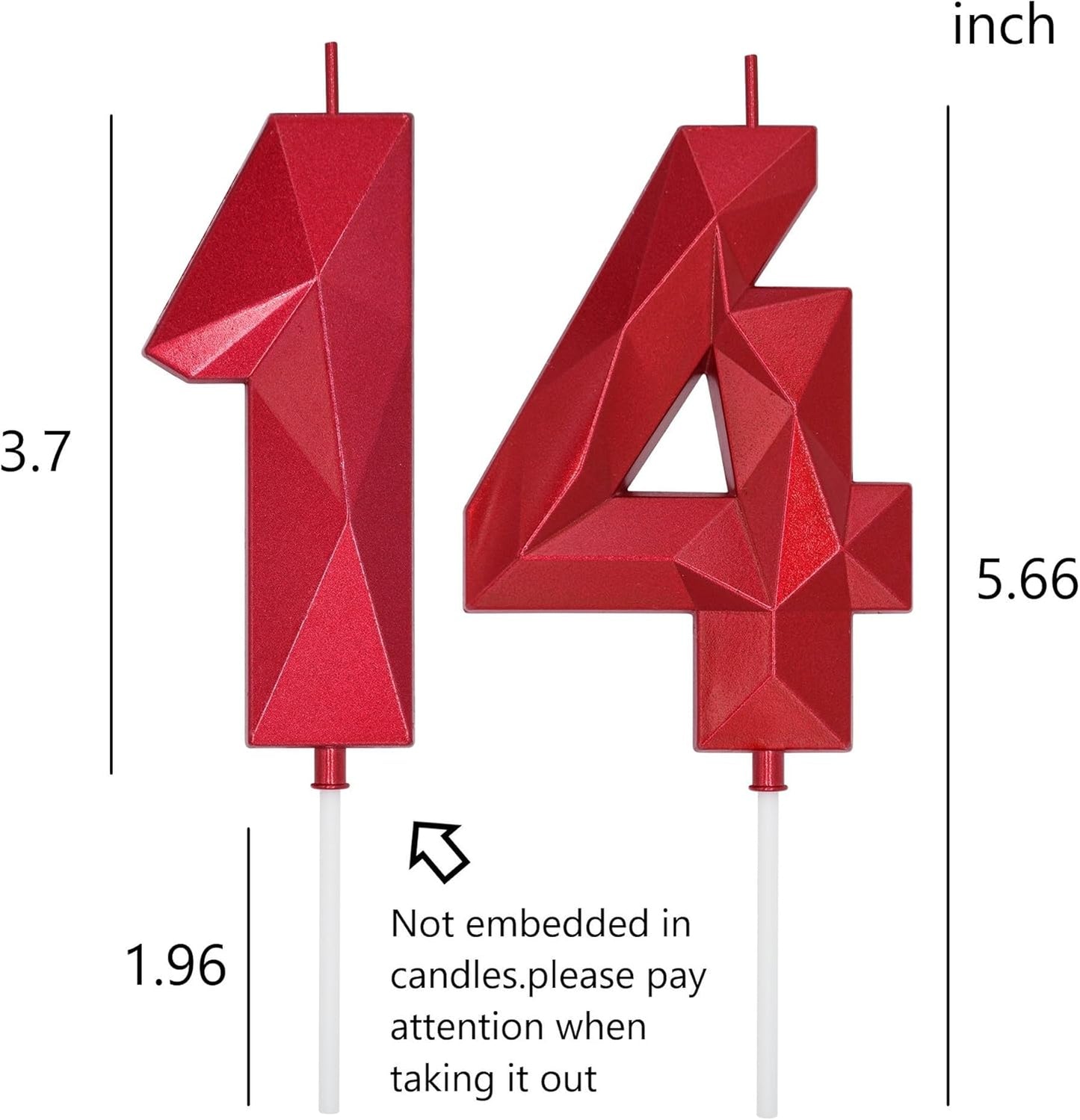 DERVENTA Birthday Candles Big Numbers 3D Red 3.7 inch Party Cake Topper 1 Piece (Number 14 Red)