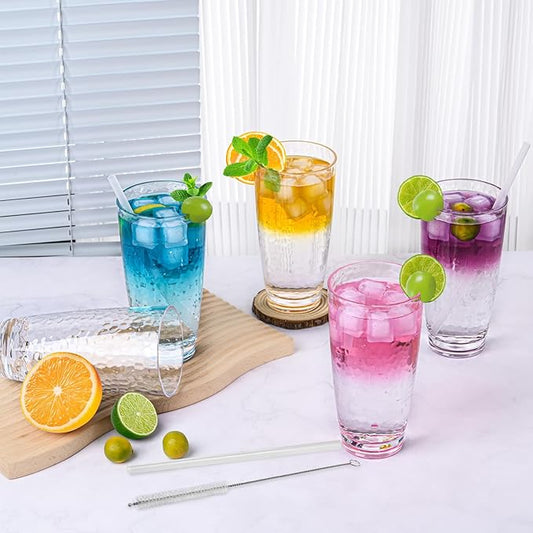 6 Pcs Plastic Drinking Tumblers of 24 oz, Acrylic Drinking Glasses with Straw&PP Brush, BPA-Free, Stackable Water Cups, Clear Cups for Juice, Wine (24 oz-6 pcs)