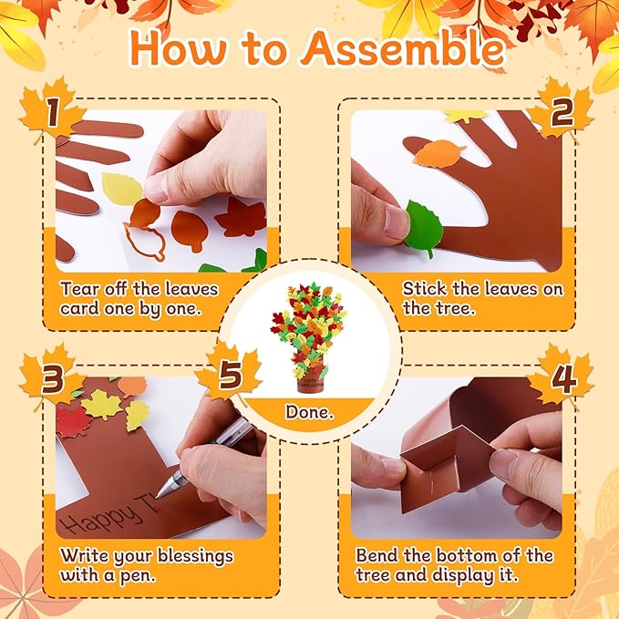 FULAIERGD 32 Pcs Fall Thankful Tree Craft Kits Make Your Own Handprint Paper Trees DIY Thanksgiving Trees Decorations Tree of Thanks Kit Supplies for Home Religious Church Fun Activities