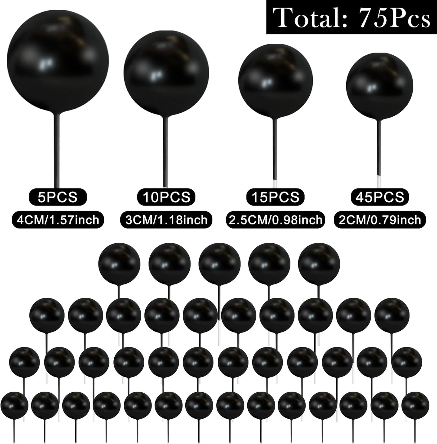 75 Pieces Black Cake Balls Topper Decorations Foam Cupcake Topper Mini Balloon Cake Topper Balls Cake Picks for Cake Deco Birthday Party Wedding