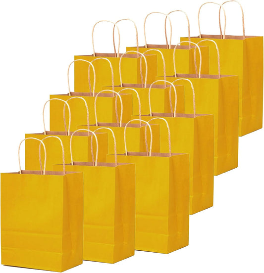 qiqee 100PCS Gift Bag with Handles Bulk Bright Yellow Paper Bags Multiple Uses (11"x5"x8" Medium Size)